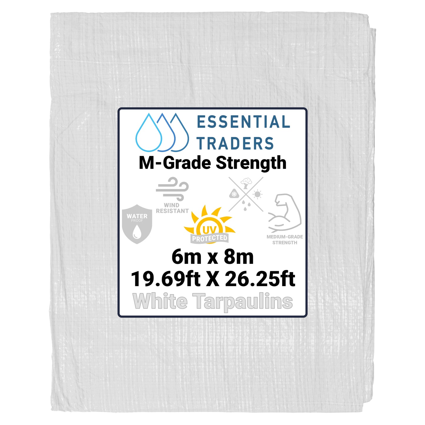 6m x 8m White Tarpaulins, M-Grade 90 GSM