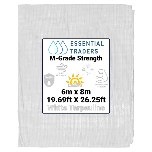 6m x 8m White Tarpaulins, M-Grade 90 GSM
