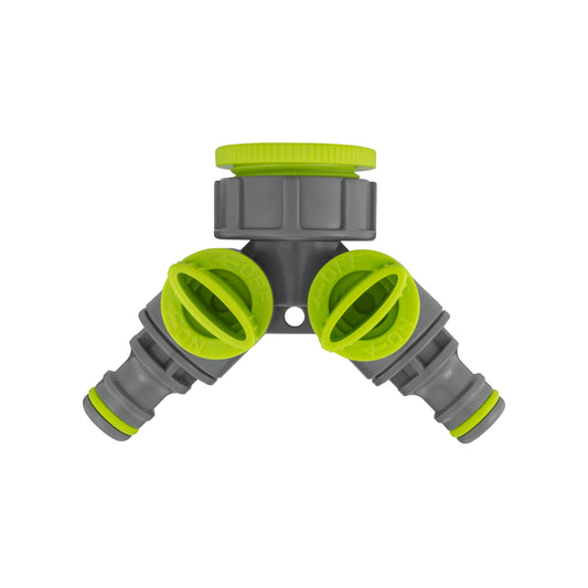 Bradas Double Outlet Tap Splitter with Valves, Lime