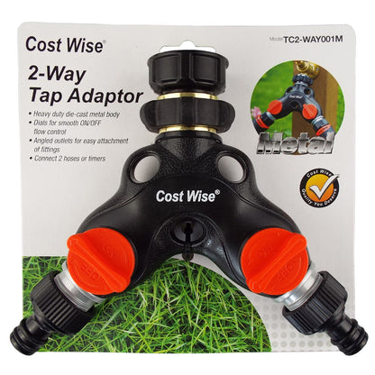 Metal 2-Way Tap Splitter Manifold – 1” & 3/4” BSP with Valves, Black