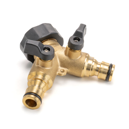 Double Outlet Tap Splitter with Valves, Brass