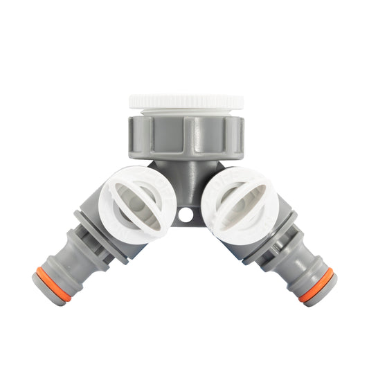 Double Outlet Tap Splitter with Valves, Grey