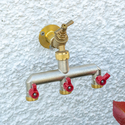 3-Way Tap Splitter with Valves - 3/4" BSPM, Brass