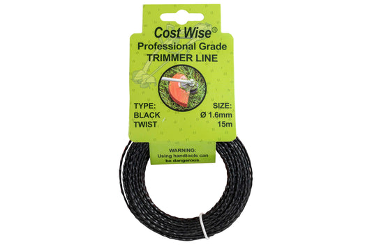 15m Twisted Black Trimmer Line, 1.6mm