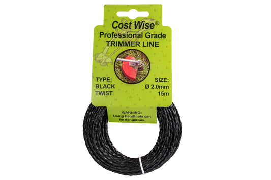 15m Twisted Black Trimmer Line, 2mm