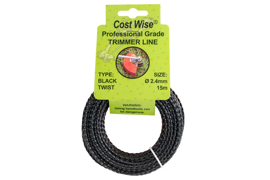15m Twisted Black Trimmer Line, 2.4mm