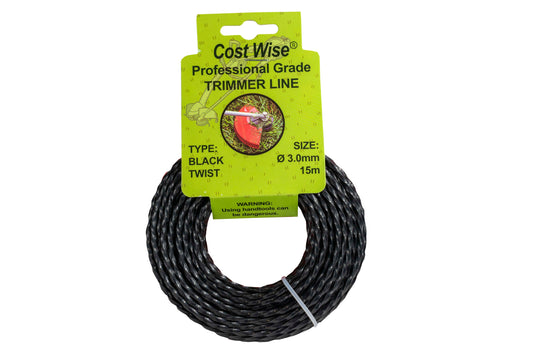 15m Twisted Black Trimmer Line, 3mm