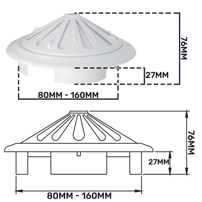 White Adjustable Round Louvre Vent, 80mm - 160mm