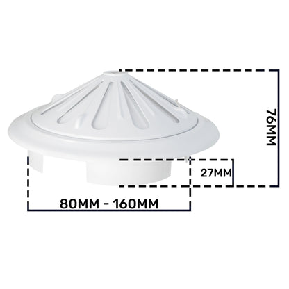 White Adjustable Round Louvre Vent, 80mm - 160mm