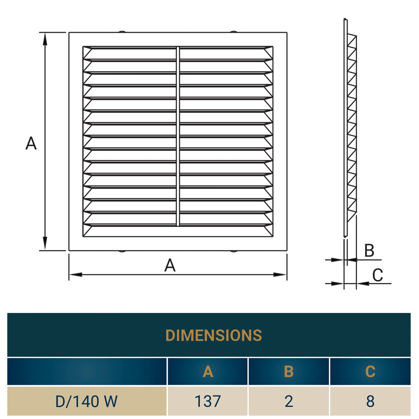 White Louvre Vent with Fly Screen, 140mm x 140mm