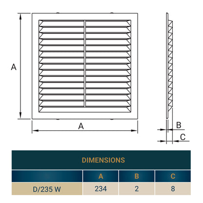 White Louvre Vent with Fly Screen, 235mm x 235mm