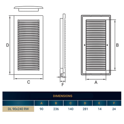 Luxury White Duo Smart Louvre Vent with Fly Mesh, 90mm x 240mm