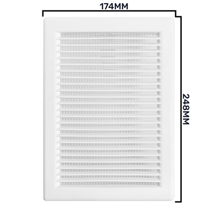 Luxury White Duo Smart Louvre Vent with Fly Mesh, 140mm x 210mm