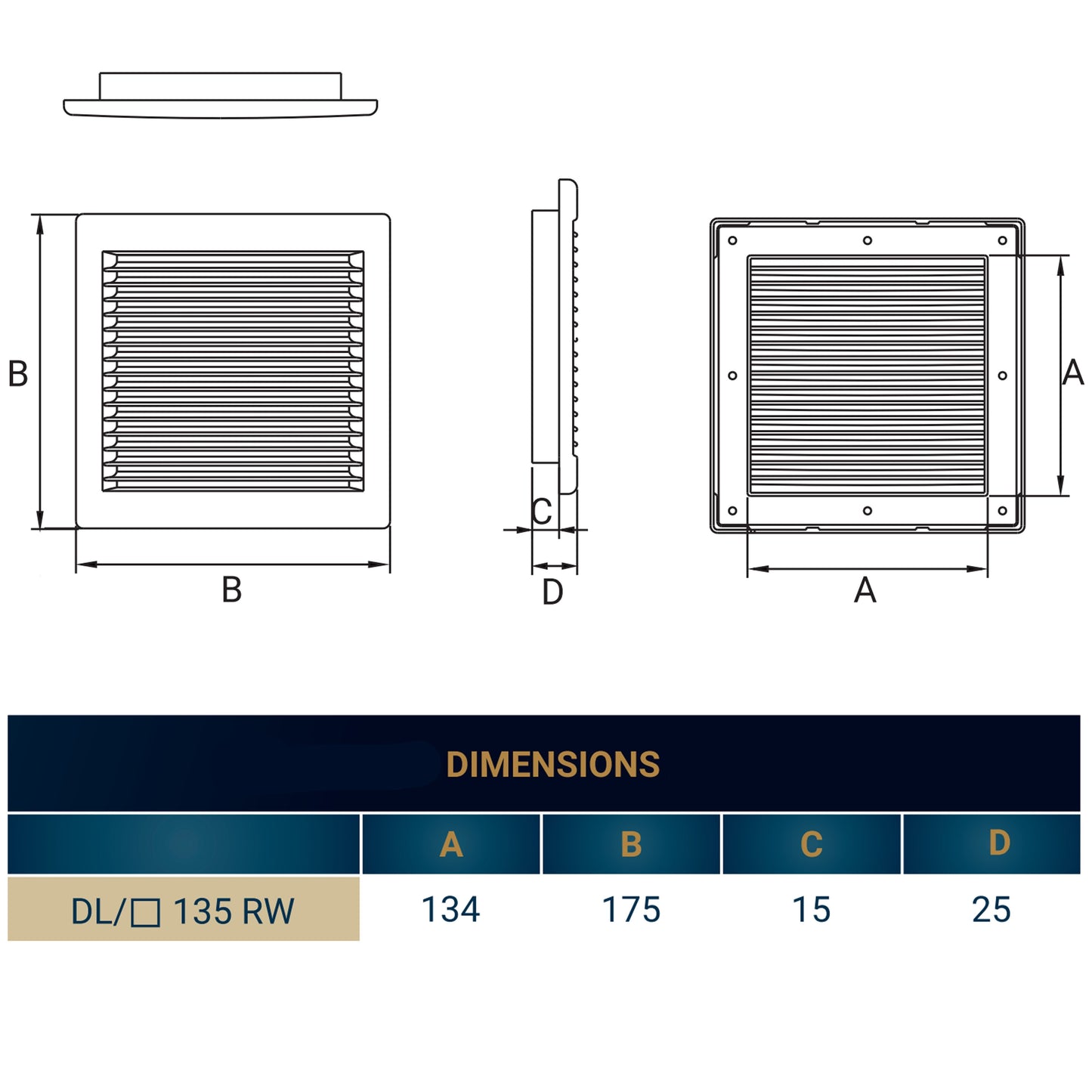Luxury White Duo Smart Louvre Vent with Fly Mesh, 135mm x 135mm