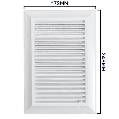 White Duo Smart Louvre Vent with Fly Mesh, 140mm x 210mm