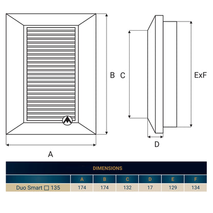 White Duo Smart Louvre Vent with Fly Mesh, 135mm x 135mm
