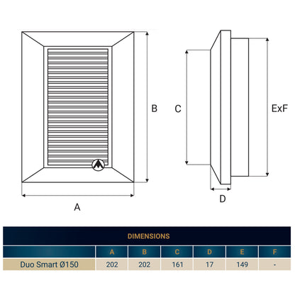 White Duo Smart Louvre Vent with Fly Mesh, 150mm x 150mm