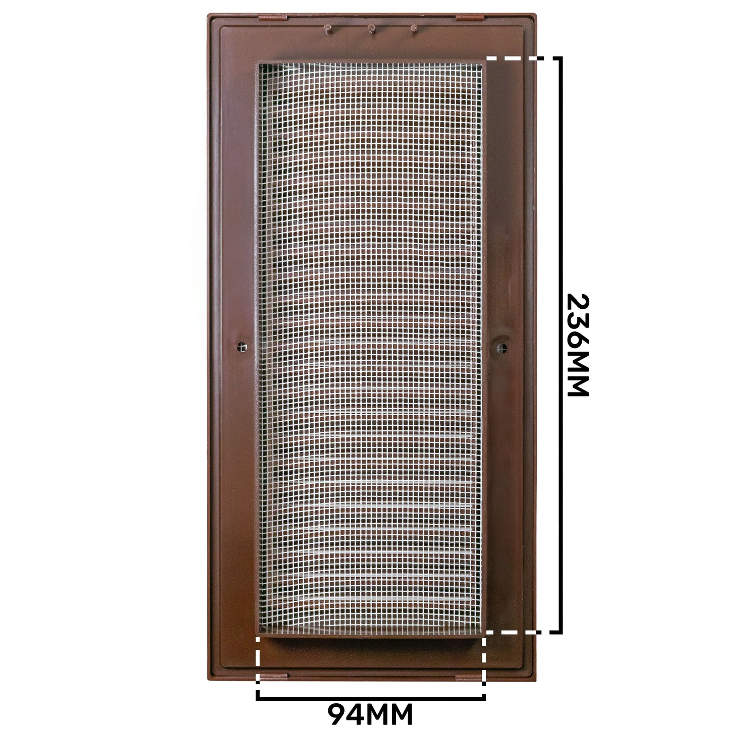 Brown Duo Smart Louvre Vent with Fly Mesh, 90mm x 240mm