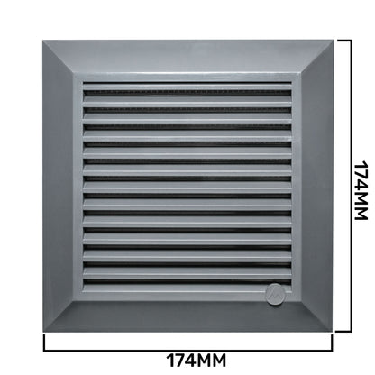 Grey Duo Smart Louvre Vent with Fly Mesh, 135mm x 135mm
