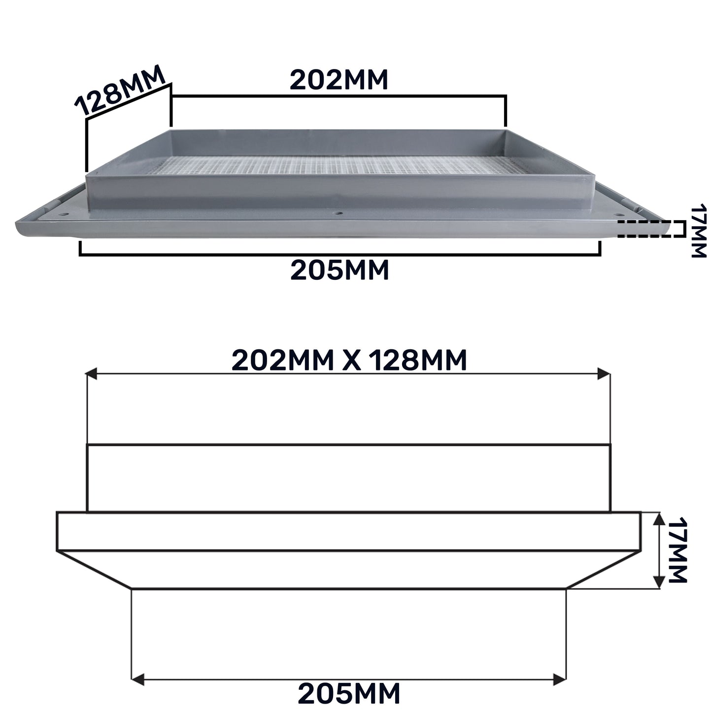 Grey Duo Smart Louvre Vent with Fly Mesh, 140mm x 210mm