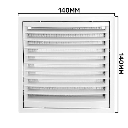 White External Louvre Vent with Fly Screen, 100mm x 125mm