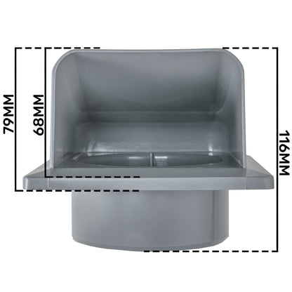 Grey External Louvre Vent with Hood, 100mm x 100mm