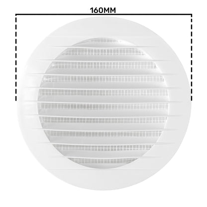 White Round Louvre Vent with Fly Mesh, 125mm