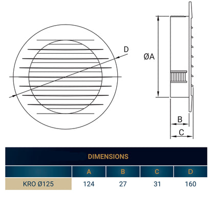 White Round Louvre Vent with Fly Mesh, 125mm