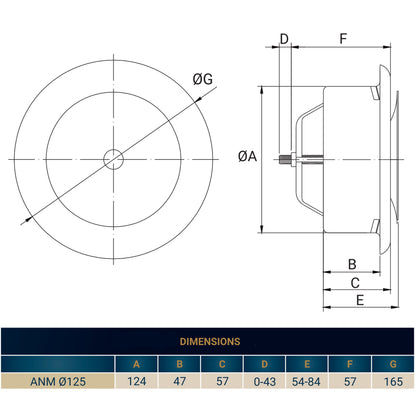 White Metal Anemostat Exhaust Ceiling Valve, 125mm