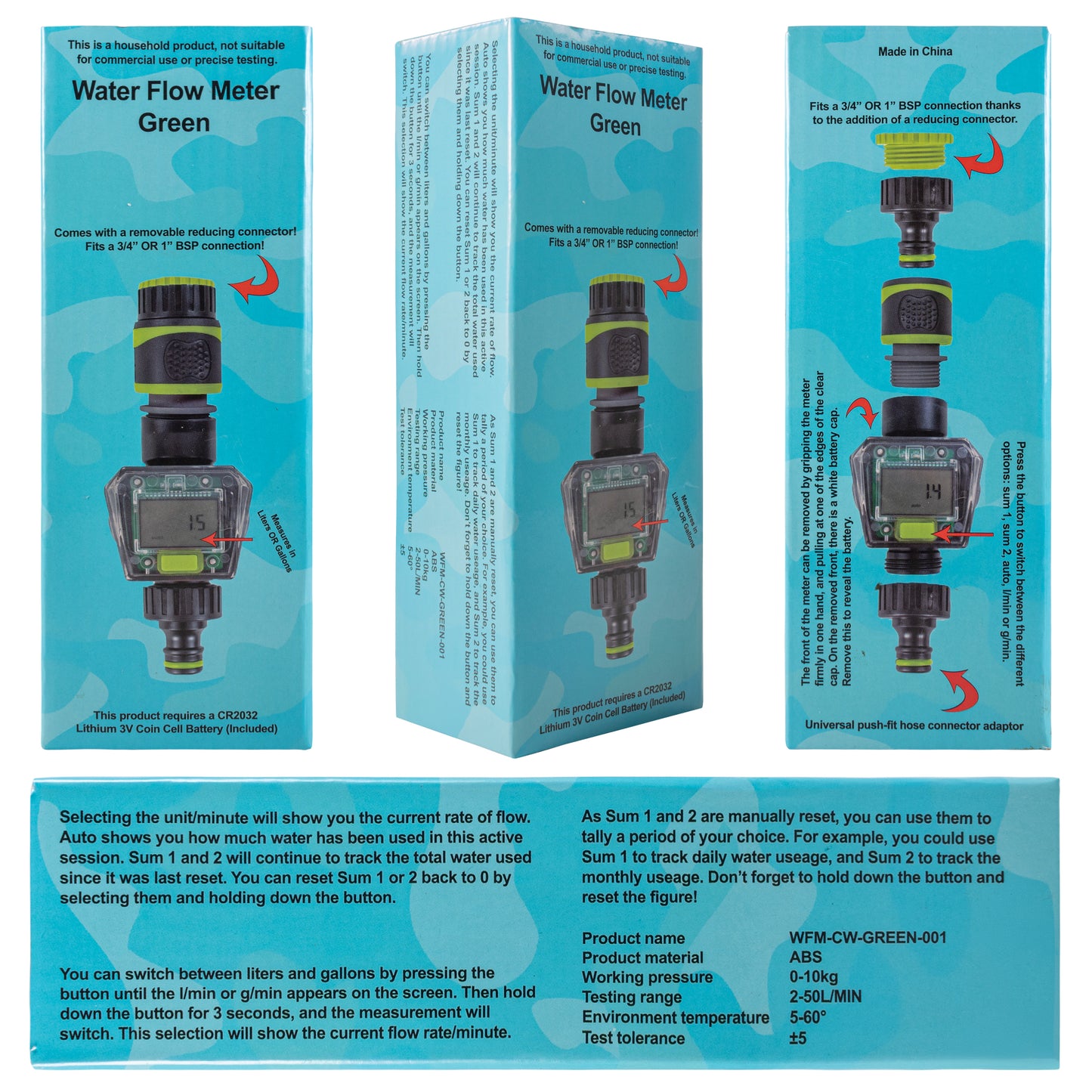Water Flow Meter, Green & Black