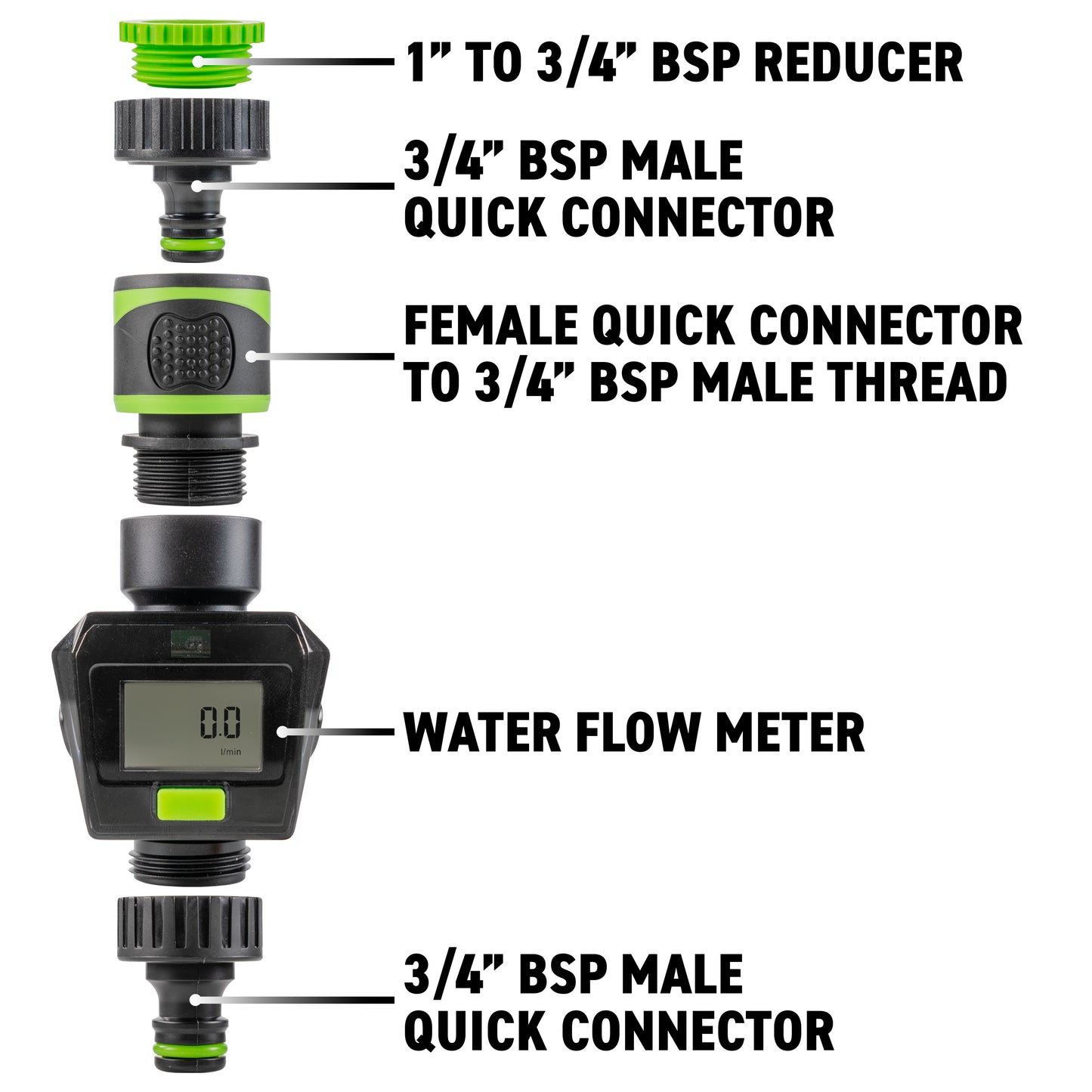 Water Flow Meter, Green & Black