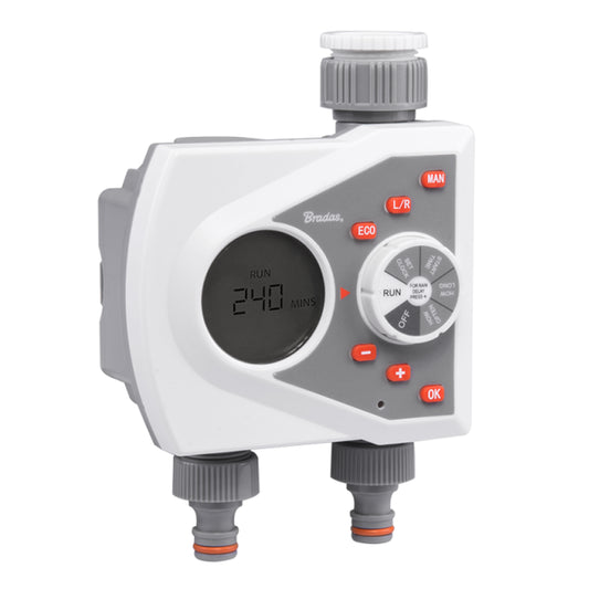Double Outlet Electronic Control Water Timer, White Line