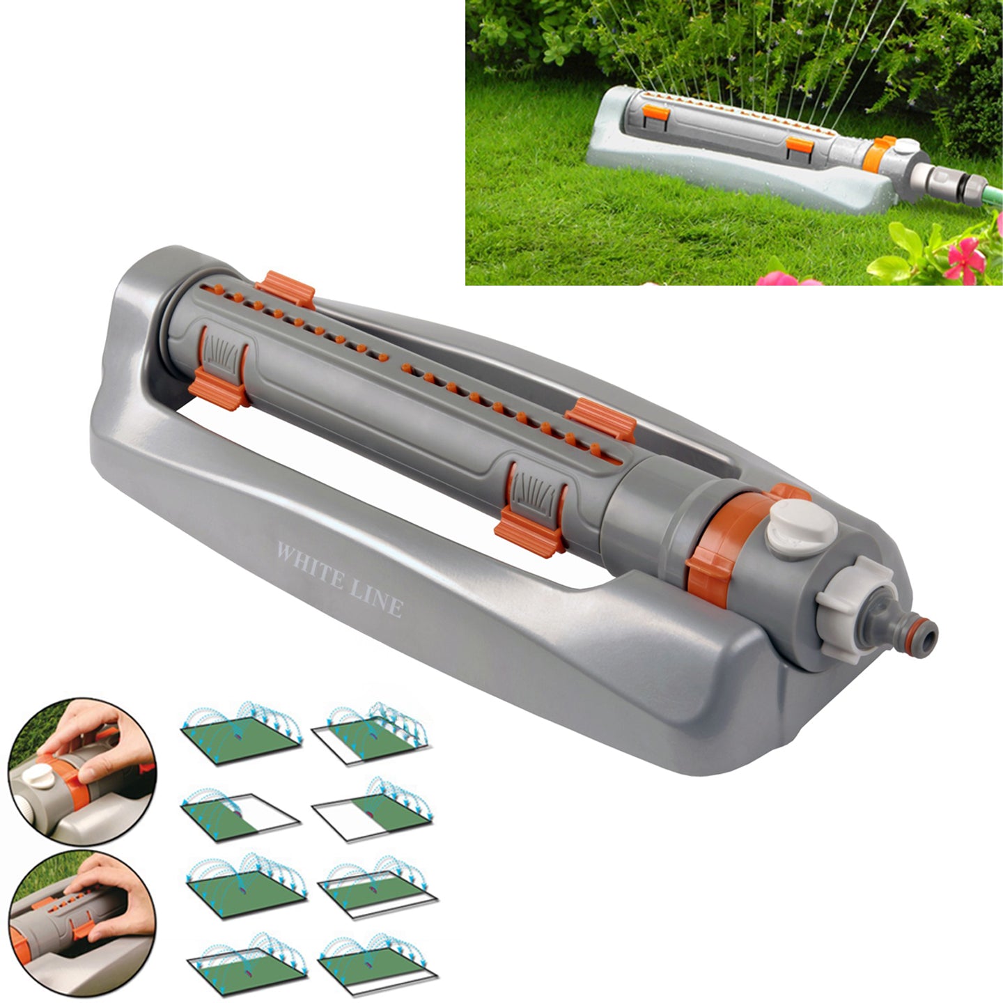 Heavy-Duty Metal Oscillating Sprinkler, White line