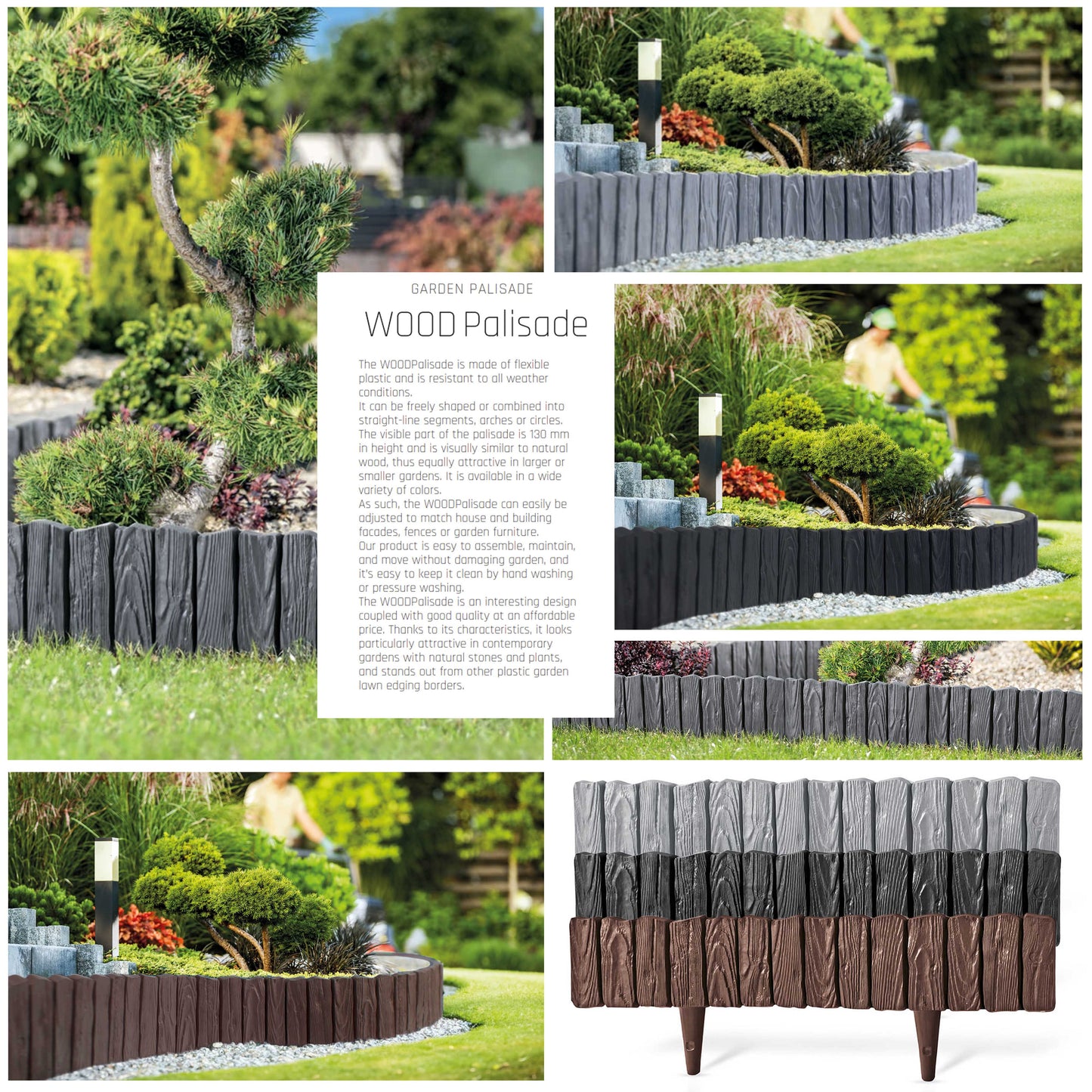 Grey Wood Texture Palisade Lawn Edging, 2.32m