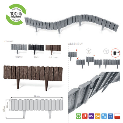 Brown Wood Texture Palisade Lawn Edging, 2.32m
