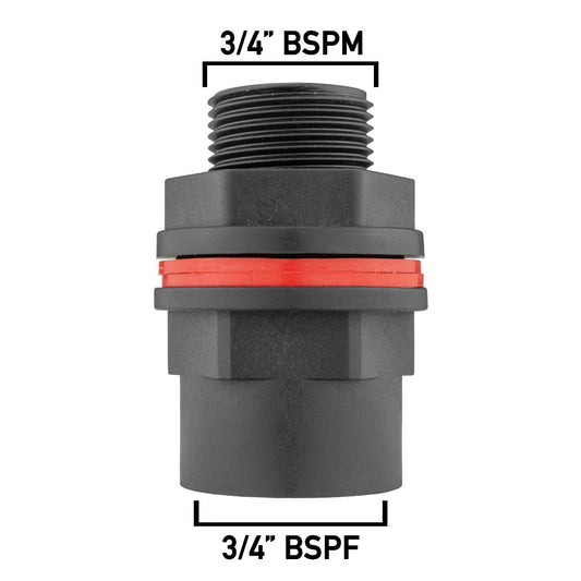 Male to Female Threaded Water Butt Tank Adapter, 3/4"