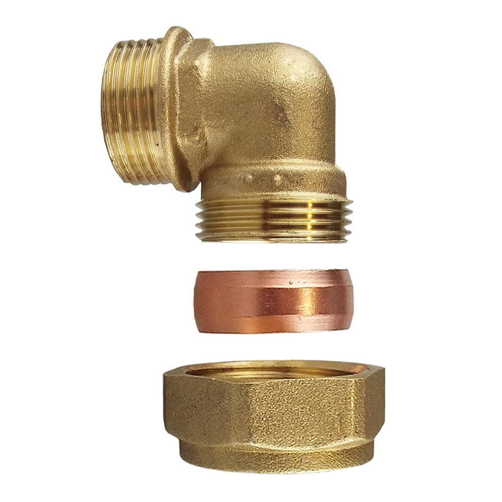 Brass Compression Elbow for 15mm Copper Piping, 1/2"