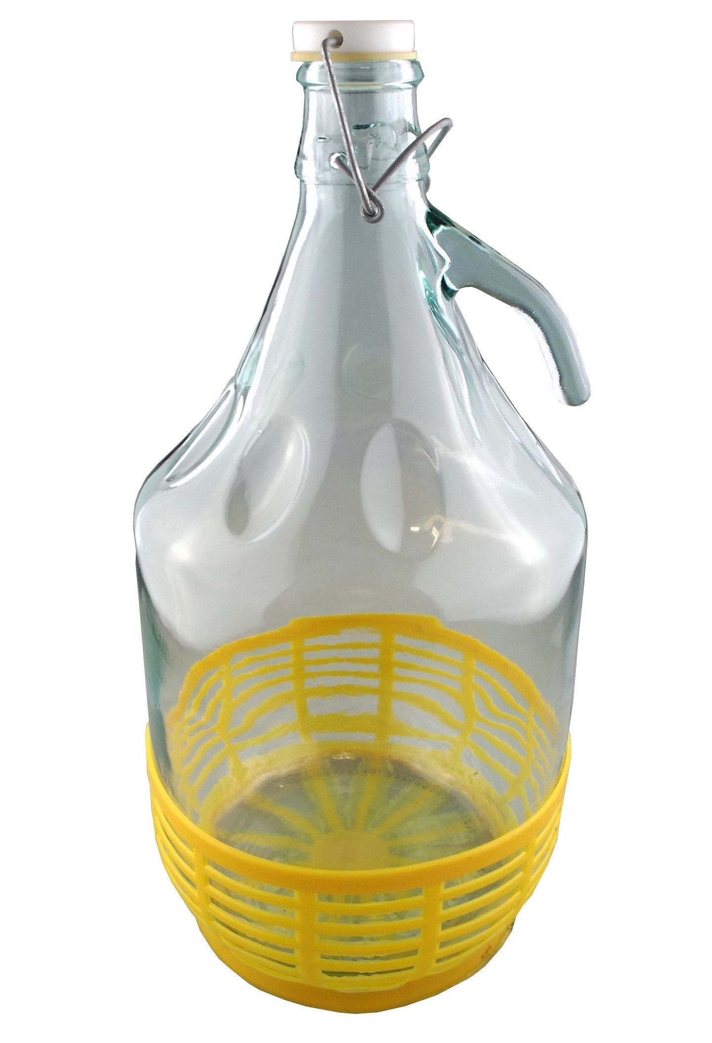 5L Clear Glass Demijohn Bottle with Swing-top Cap & Yellow Basket