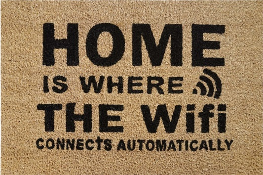 Coir Doormat, 60cm x 40cm - 'Home Is Where The WiFi Connects Automatically'