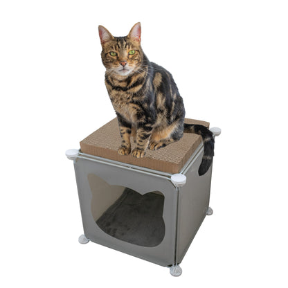 Grey Kitty Cubby Cat Tower Play House, Small