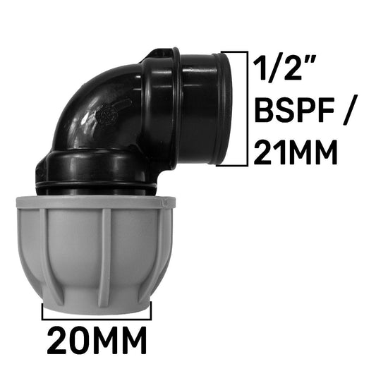 MDPE Elbow, 20mm - 1/2" BSPF