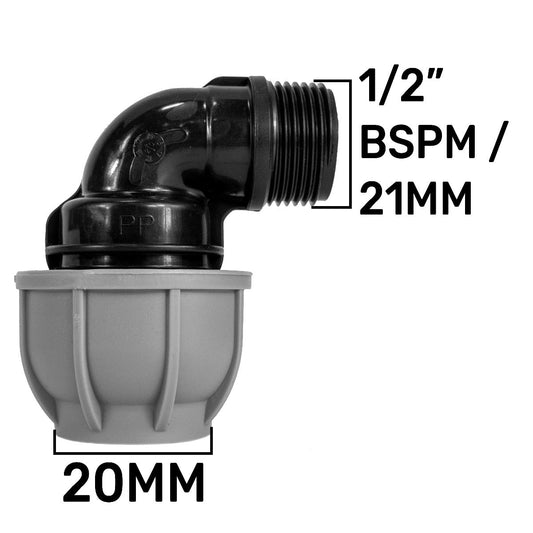 MDPE Elbow, 20mm - 1/2" BSPM