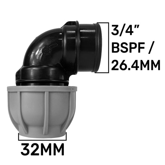 MDPE Elbow, 32mm - 3/4" BSPF