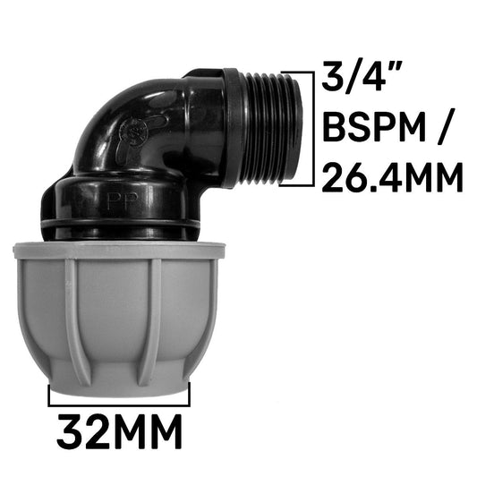 MDPE Elbow, 32mm - 3/4" BSPM
