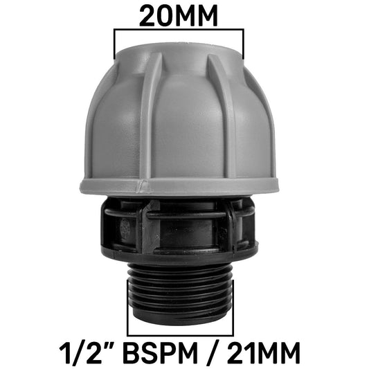 MDPE Straight Connector Coupling, 20mm - 1/2" BSPM