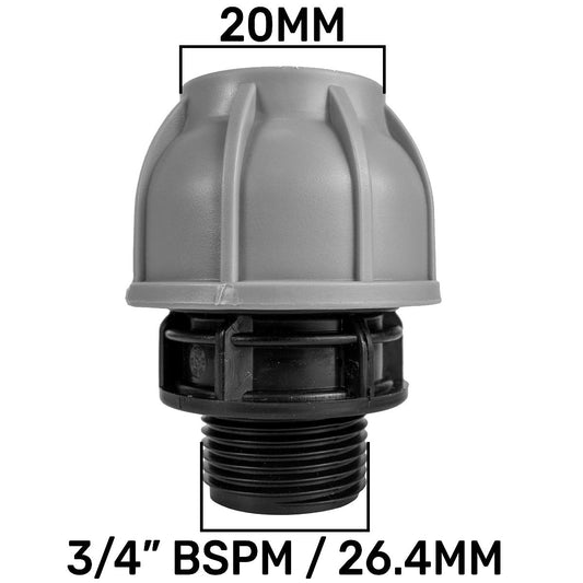 MDPE Straight Connector Coupling, 20mm - 3/4" BSPM
