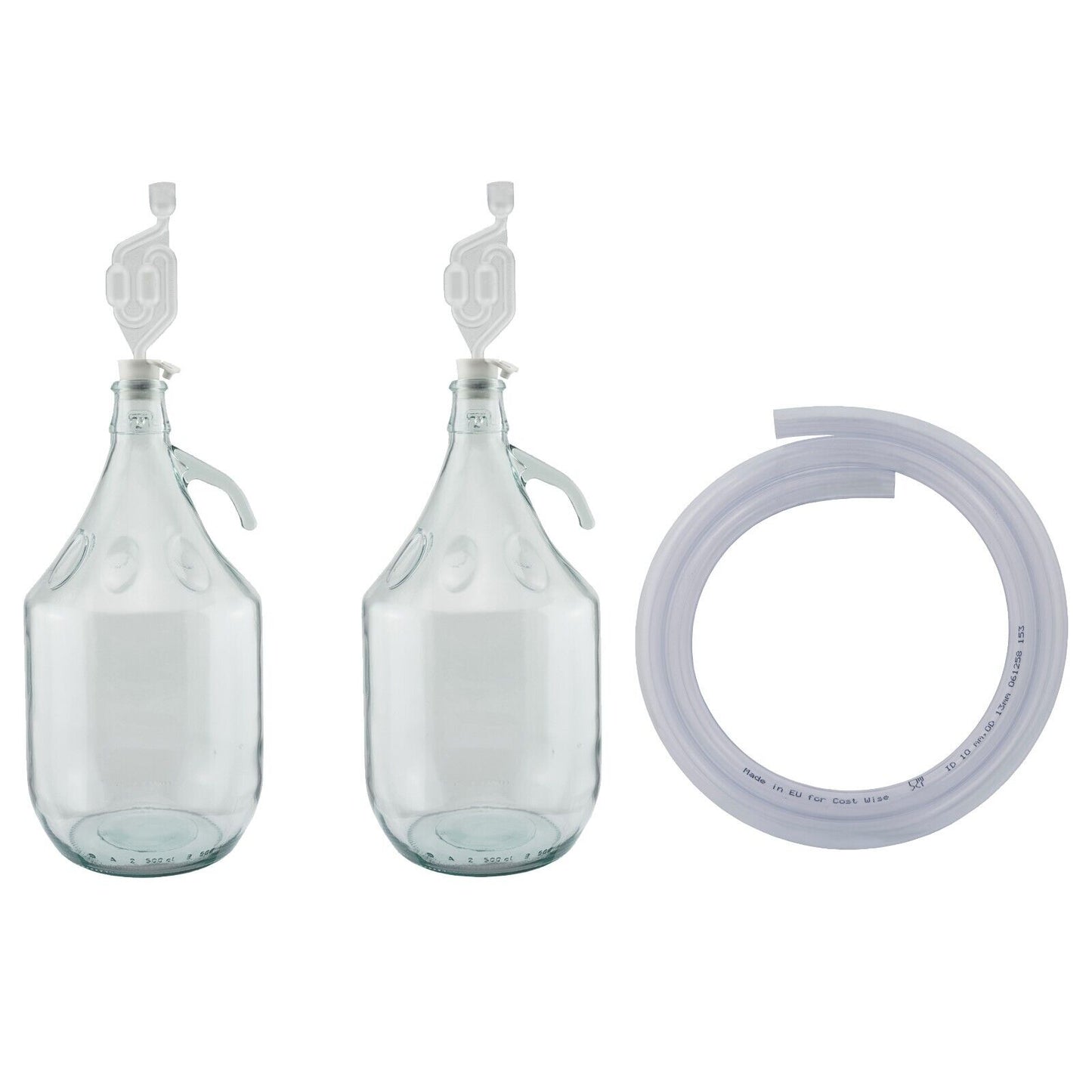 5L Clear Glass Demijohn Bottles with Airlocks, Bungs & Siphon Pipe, Box of 2