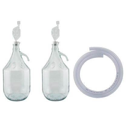 5L Clear Glass Demijohn Bottles with Airlocks, Bungs & Siphon Pipe, Box of 2
