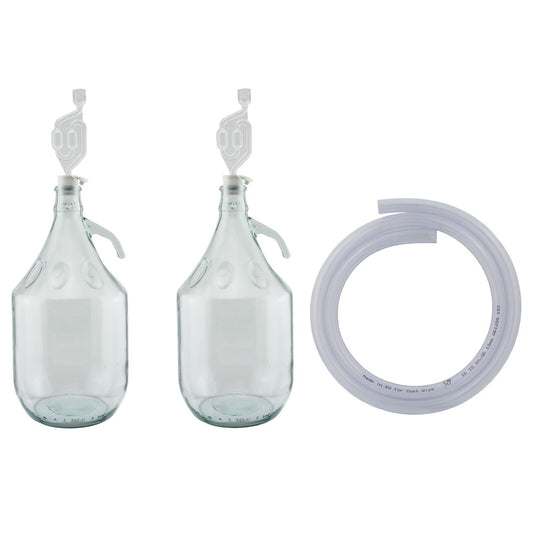 5L Clear Glass Demijohn Bottles with Airlocks, Bungs & Siphon Pipe, Box of 2