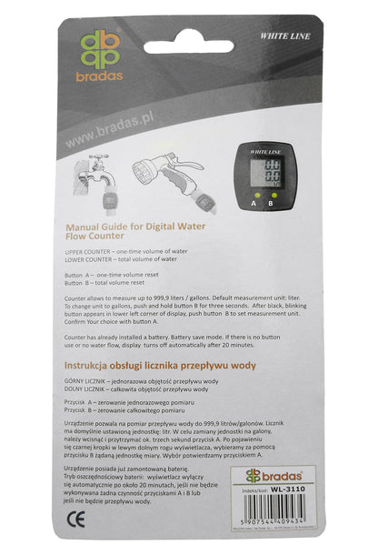 Water Flow Meter - 3/4" BSP Male & Female Thread, Grey